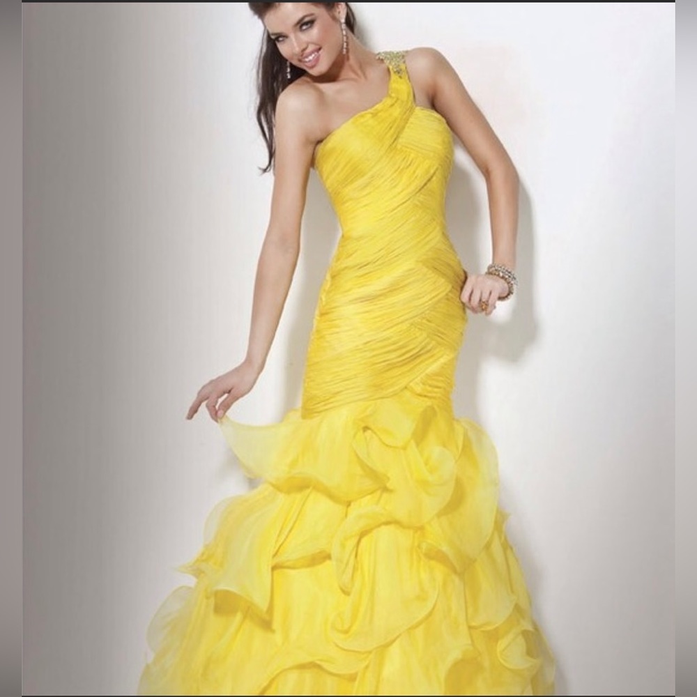 Jovani Yellow One-Shoulder Prom Dress
